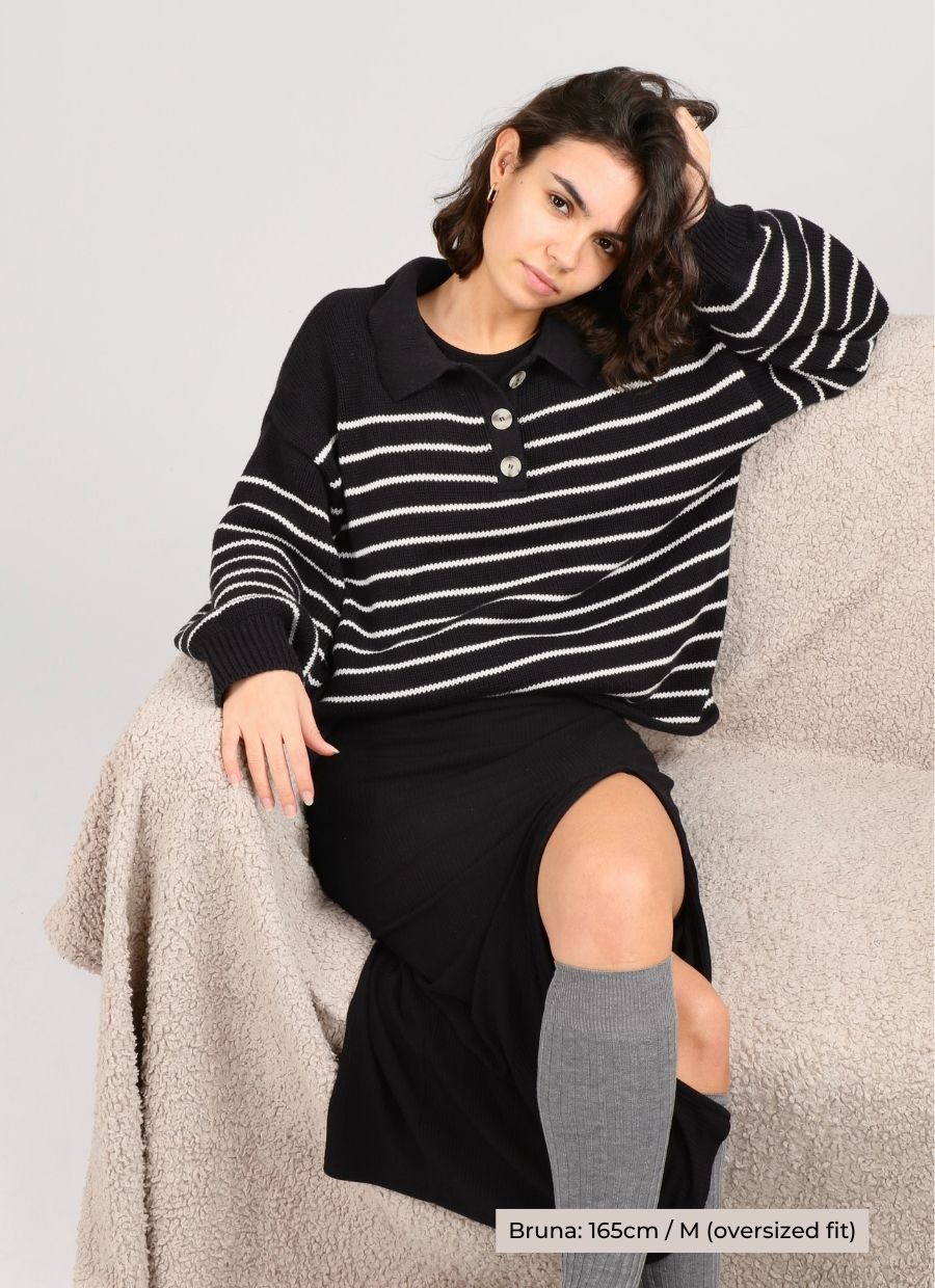 Elise Knit Sweater - Black & White Striped
