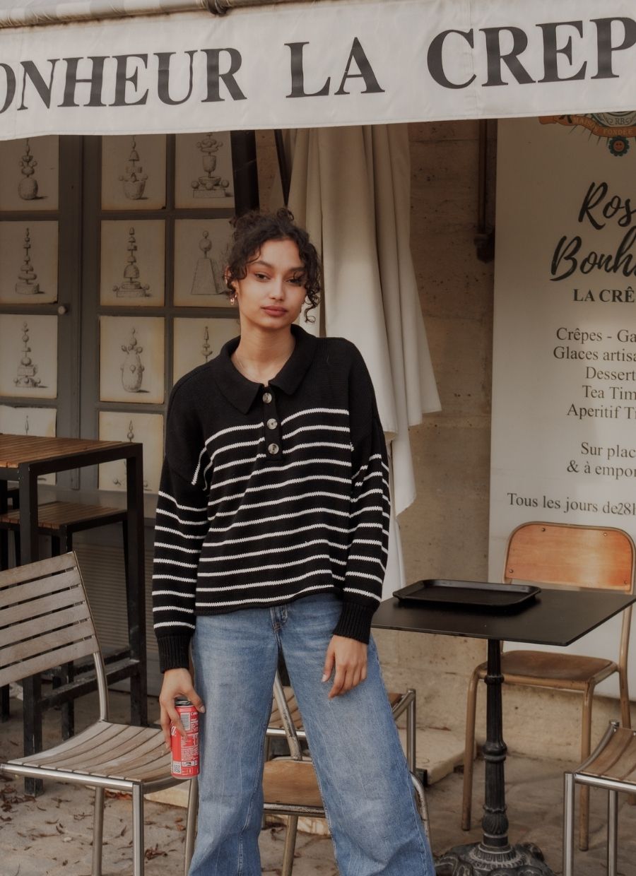 Elise Knit Sweater - Black & White Striped - Narah Soleigh